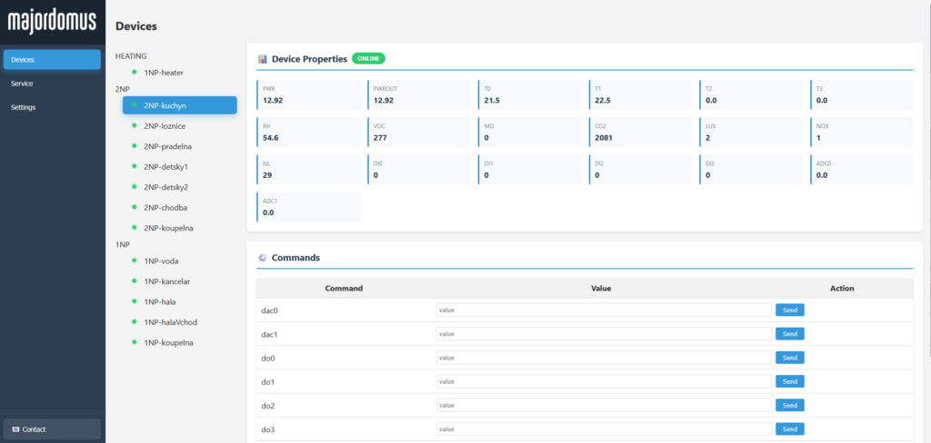 Majordomus Control Web interface